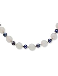 Silver Freshwater Cultured Pearl/Rose Quartz Necklace. 18in long Chain.