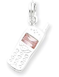 925 Sterling Silver Cell Phone Pink CZ Charm Pendant