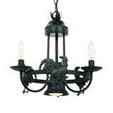 Colonial - 3 Light Colonial Rooster Chandelier Kitchen Candle Lighting Fixture - Hand Forged Ebony Black - B4382