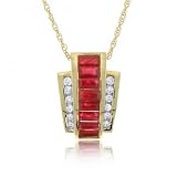 Ladies Yellow Gold Pendant Necklace w/ Ruby & Diamonds