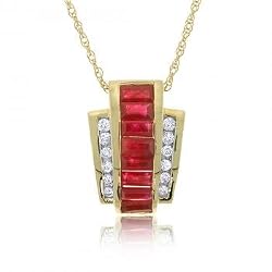 Natural Ruby & Diamond Pendant Necklace in Yellow Gold