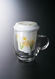 耐熱ガラスマグカップと磁器茶漉し『1月水仙』季節のお花が選べてドッキング！美味しいお茶タイムが楽しめます。