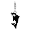 Sterling Silver 3-D Enameled Orca Whale w/Lobster Clasp Charm