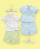 First Impressions Baby Boy Beary Blue Polo and Shorts Set