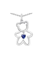 Original Star K (tm) Love Teddy Bear with 4mm Heart Shape Created Sapphire in 925 Sterling Silver