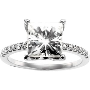 14K White Gold Created Moissanite & Diamond Ring