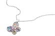 Sterling Silver Necklace - Floral Pendant with Multi-Color CZ and 16in-18in Chain- 23mm Pendant Height