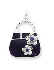 Sterling Silver Purple Enameled CZ Purse Charm QC4219"