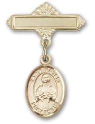 14K Gold Baby Badge with St. Kateri Charm and Polished Badge Pin