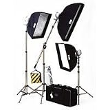 JTL TL-1500 Everlight Boom Kit, with Three 500 Watt Quartz Halogen Heads, Stands & Softboxes.