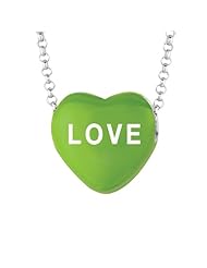 Sterling Silver 14mm Green enamel Sweethearts LOVE Heart Pendant