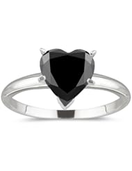 1/2 (0.46-0.55) Cts of 4.00-4.90 mm AA Heart Black Diamond Heart Solitaire Ring in 14K White Gold