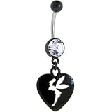 Crystalline Gem BLACK HEART PIXIE FAIRY Dangle Belly Ring