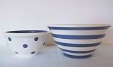 Ronnie's Terramoto Ceramic, 2-Piece Mixing Bowl Set, 4qt, 2qt, Royal Blue Polka Dots / Stripes