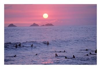 Beach at Sunset, Rio de Janeiro, Brazil Entertainment Photographic Poster Print by Jeff Dunn, 16x12