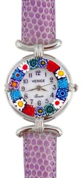 Murano Millefiori Watches, Venezia Murano Millefiori Watch Lilac & Silver, Womens Watches, Womens Murano Millefiori Watches