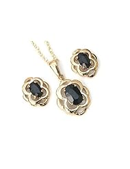 Peninsula Jewellery 9Ct Gold Sapphire Celtic Pendant And Stud Earring Set