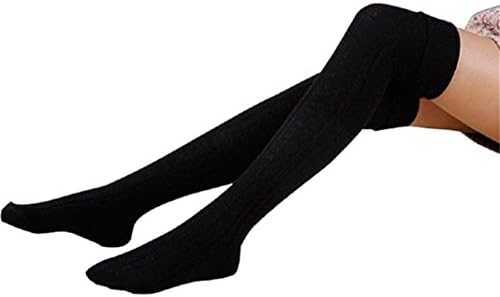 BESTOE Womens Girls Winter Over Knee Leg Warmer Knit Crochet Socks Leggings (Black)