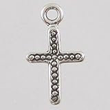 Tiny Beaded Silver Cross Charm / Pendant, #2506