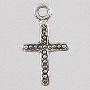Tiny Beaded Cross Charm in Sterling Silver, #2506