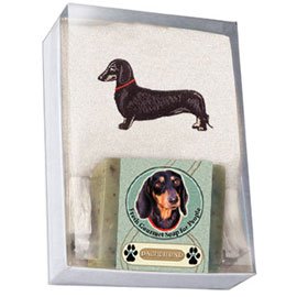 Single Gift Box with Dachshund Black Soap and Towel