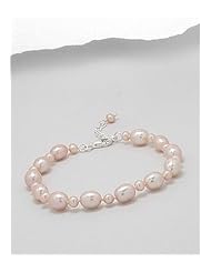 Peach (Natural) Fresh Water Pearls Bracelet In Brass