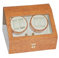 Cherry Quad Watch Winder with Extra Storage For Automatic Watch with Program Timer Four Cherry Wood Finish