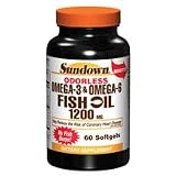 Sundown Fish Oil, Enteric Coated Odorless Softgels, 1200 mg, 60 Ea
