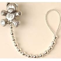 Color Beads Pacifier Clip Silver with Bear Clip