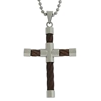 Stainless Steel Cable Cross Pendant with Brown Plating, 22''