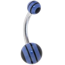 Black BLUE RACING STRIPE Belly Button Ring