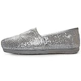 TOMS Women's Glitter Slip-On,Silver,8.5 M