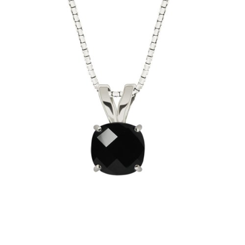 10k White Gold Checkerboard Cushion Black Onyx Gemstone Pendant Necklace (8mm 1.95 ct), 18