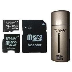 TOPRAM 16GB microSD microSDHC Transflash Memory Card with SD & MiniSD Adapter R2 Card Reader - TRmicroSD16G2AR2