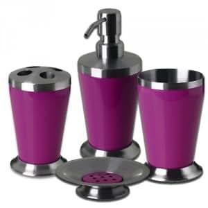 Set de 4 accessoires pour salle de bain New colours Inox Prune