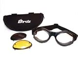 Motorcycle Cycling Goggles That Come with 3 Interchangeable Lenses Clear Smoke Yellow Sides are vented to help prevent fogging and ALL three sets of lenses have ANTI-FOG coating! Shatterproof, polycarbonate, UV400 protection!