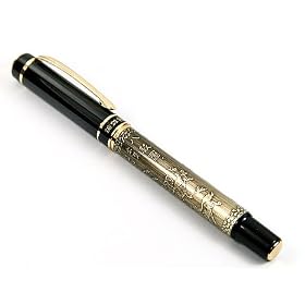 NEW 3d 8 Horse Light Bronze Black Mib F 18kgp Fountain Pen with Push in Style Ink Converter