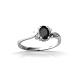 14K White Gold Genuine Oval Black Onyx Ring