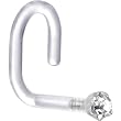 18 Gauge 1/4" White Gold 1.5mm Clear Cubic Zirconia Bioplast Nose Ring