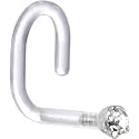 18 Gauge 1/4 Inches White Gold 1.5mm Clear Cubic Zirconia Bioplast Nose Ring
