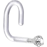 18 Gauge 1/4 Inches White Gold 1.5mm Clear Cubic Zirconia Bioplast Nose Ring