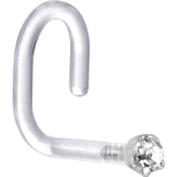 18 Gauge 1/4" White Gold 1.5mm Genuine Diamond Bioplast Nose Ring