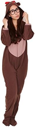Fleece Cotton Adult Footed Pajamas Reindeer Sleepsuit Unisex Couple Pajamas Size M