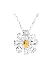 Bling Jewelry Whimsical Two Toned Sterling Silver Daisy Pendant Necklace 16in