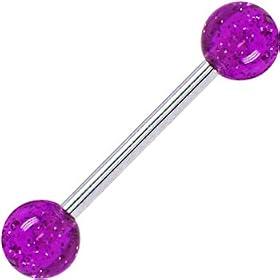 Barbell - Glittering Grape GLITTER Tongue Ring by Glitter Tongue Rings