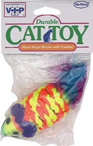 Vo-Toys Neon Rope Mouse with Feathers Cat Toy
