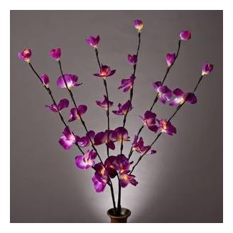 Gerson 36881 - 39" B/O PURPLE BUTTERFLY ORCHID LIGHTED BRANCH WITH TIMER Blossoms Flowers Lit Branches