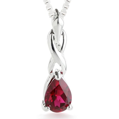 Pear Cut Ruby Pendant Necklace Sterling Silver
