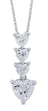 Platinum Plated Sterling Silver White Cubic Zirconia 3-Heart Pendant, 16+2 Extender