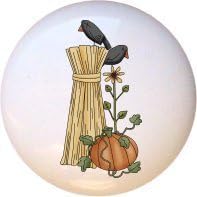 Ceramic Knob - Crows Cornstalks - Autumn Scarecrows I Country Fall